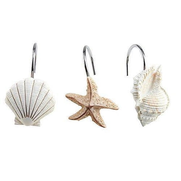 AGPtek 12PCS Shower Curtain Hooks Bathroom Home Fashions Seashell Anti Rust Decorative Resin Hooks