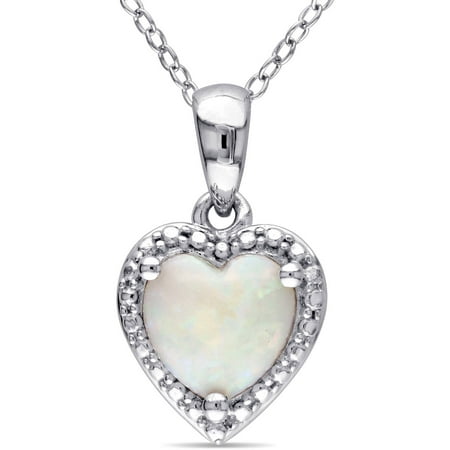 7/8 Carat T.G.W. Opal Sterling Silver Heart Pendant, 18