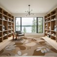 thumbnail image 2 of ODIKA 9'x12' Taupe Abstract Leaf Daisy Check Washable Area Rug Modern Graphic Design With Shapes And Retro Motifs Non-Shedding, Easy Care for Master Suite, California King, Under Bed, 2 of 7