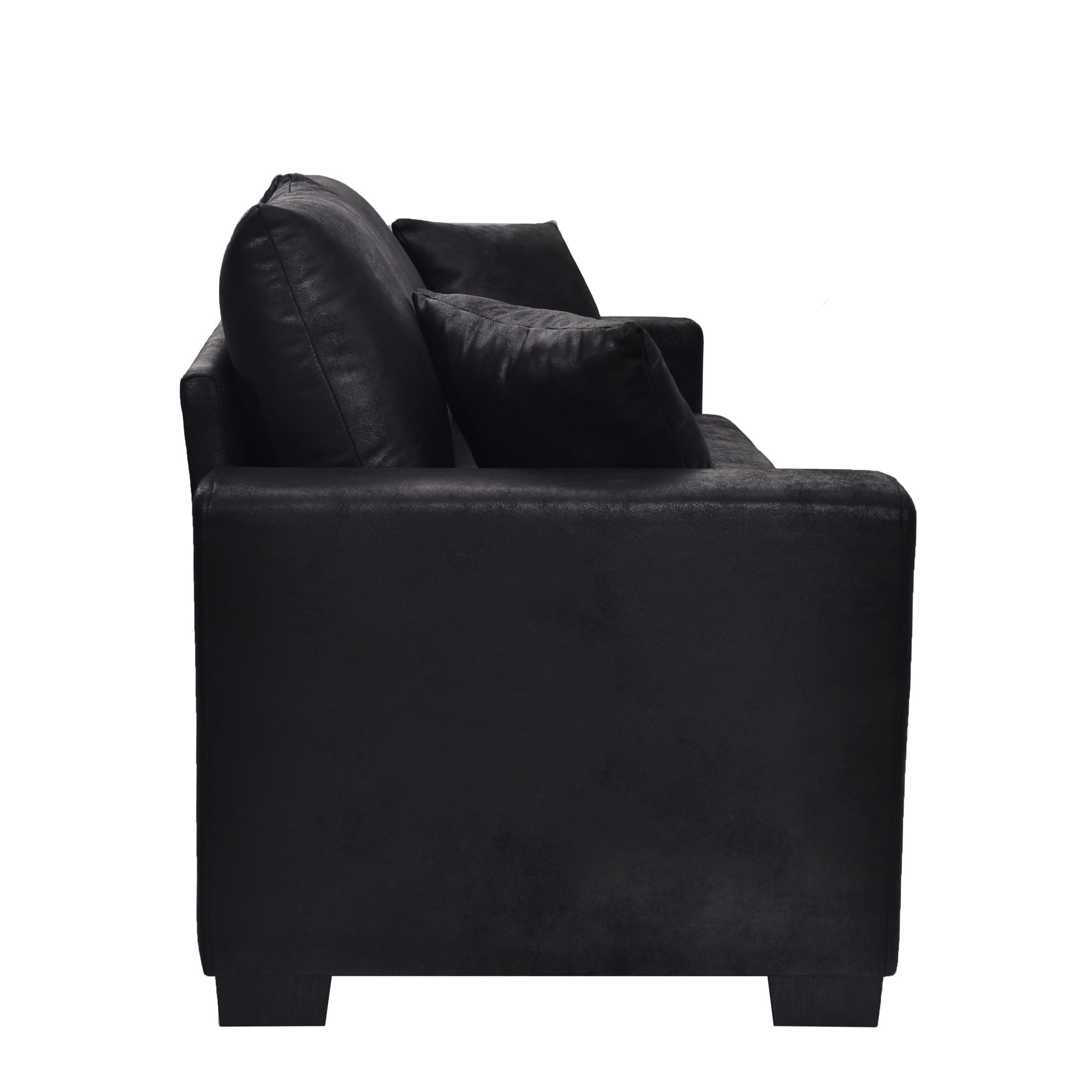 Noble House 69" Modern Loveseat, Foil Fabric Upholstered Sofa with 2 Throw Pillows, Black