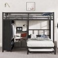 thumbnail image 3 of Bed Frame Queen over Twin Bunk Bed with Built-in Wardrobe, Metal Bunk Bed with Trundle, Foldable Desk, Ladders, Noise-reduced design, Black,Platform Bed Frame, 3 of 18