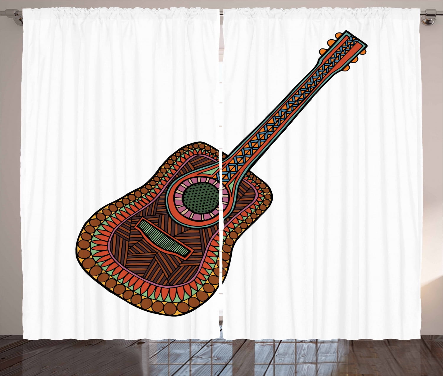 Classic Rock Curtains 2 Panels Set, Acoustic Guitar Print ...