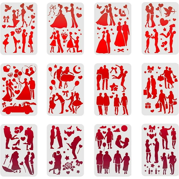12 Pcs Love Stencils Drawing Painting Templates Sets 8.3x11.7inch Plastic Drawing Painting Stencils Romantic Love Template Sets for Painting on Wood Floor Wall and Tile