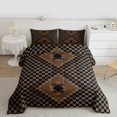 thumbnail image 2 of Manfei Retro Boho Aztec Full Size Comforter Sets,Classic Geometric Check Bedding Comforter Set,Brown Black Plaid Bedding Sets For Boys Girls,Luxury Bedroom Decor Reversible,3pcs, 2 of 8