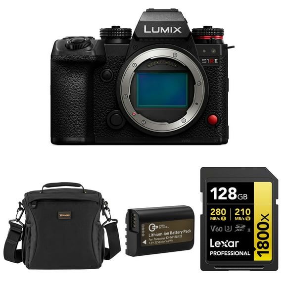 Panasonic LUMIX S1RII Mirrorless Camera, Bundle with Alpine 160 Bag, 128GB UHS-II SDXC Memory Card, DMW-BLK22 Lithium-Ion Battery Pack