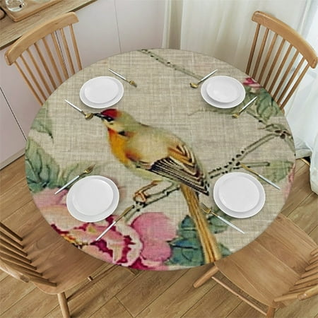 

SHERONV Floral Round Tablecloth Stain-Resistant Machine Washable 60-Inch 38 -42
