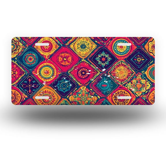 Bohemian floral tapestry Front License Plate,Metal License Plate,Funny Standard Plates Personalized Novelty Decorative For Men/Women/Boys/Girls Car 6×12 Inch