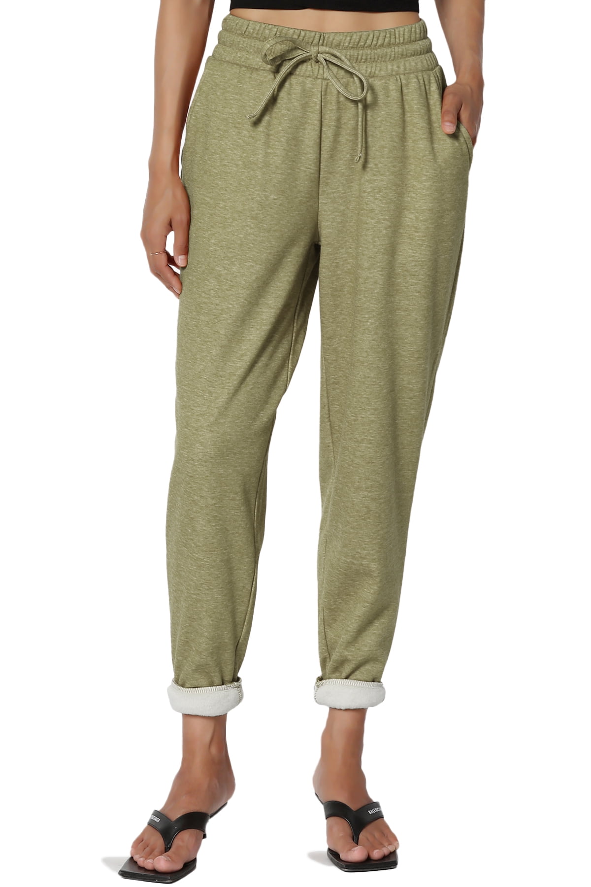 TheMogan Women's S3X Casual Melange Fleece Elastic Drawstring High