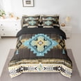 thumbnail image 2 of jejeloiu Vintage Aztec Rhombus 7pcs Bedding Comforter Set,Brown Cyan White Queen Bedding Sets,Ancient Bohemian Geometric Queen Sheet Sets For Kids,Luxury Bedroom Decor Reversible, 2 of 8