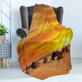 thumbnail image 4 of African Soft Flannel Fleece Throw Blanket, Landscape of a Small Town with Horizon Skyline at Dawn Ethiopian Photography, Cozy Plush for Indoor and Outdoor Use, 50" x 70", Orange, by Ambesonne, 4 of 5