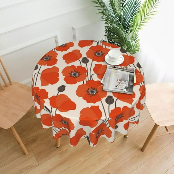Red Poppy Flowers Round Tablecloth 60 Inch,Table Cloth Autumn Holiday Table Cover Decorative for Indoor Outdoor Party Kitchen Dining