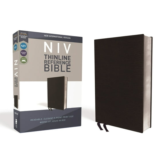 NIV, Thinline Reference Bible, Bonded Leather, Black, Red Letter Edition, Comfort Print, (Hardcover)