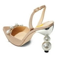 thumbnail image 3 of FSJ Women Pointed Toe Buckled Bckstrap Pumps Floral Ornaments Pearl High Heels Dance Party Bridal Shoes Size 14 Beige, 3 of 4