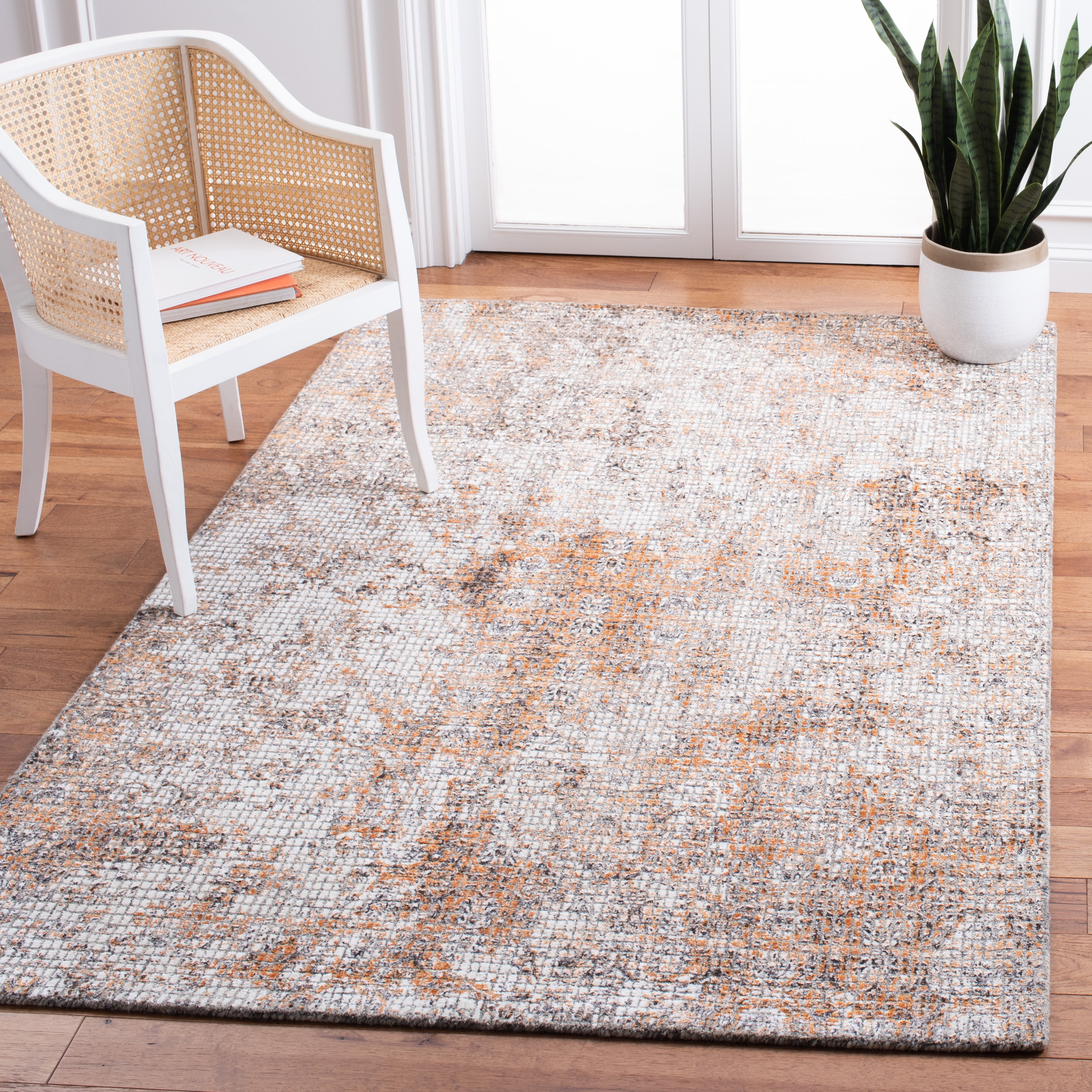 SAFAVIEH Restoration Vintage Kodey Abstract Area Rug, Rust/Orange, 6' x 6' Square