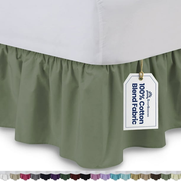 Ruffled Bed Skirt (Full, Sage) 18 inch Drop Dust Ruffle with Platform