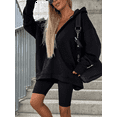 thumbnail image 3 of Arvbitana Women 2Pcs Gym Clothes Solid Color Long Sleeve Zipper Loose Hoodies Sweatshirts + High Waist Skinny Shorts Sets Casual Daily Clothes, 3 of 8