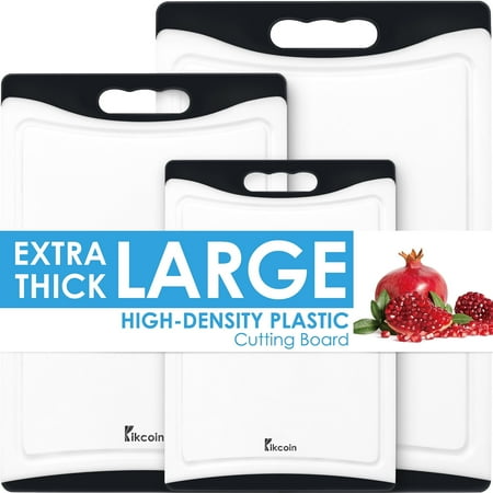 

Kikcoin Extra Large Cutting Boards Set of 3 Plastic Chopping Boards with Juice Grooves Rubber Grip for Kitchen Black
