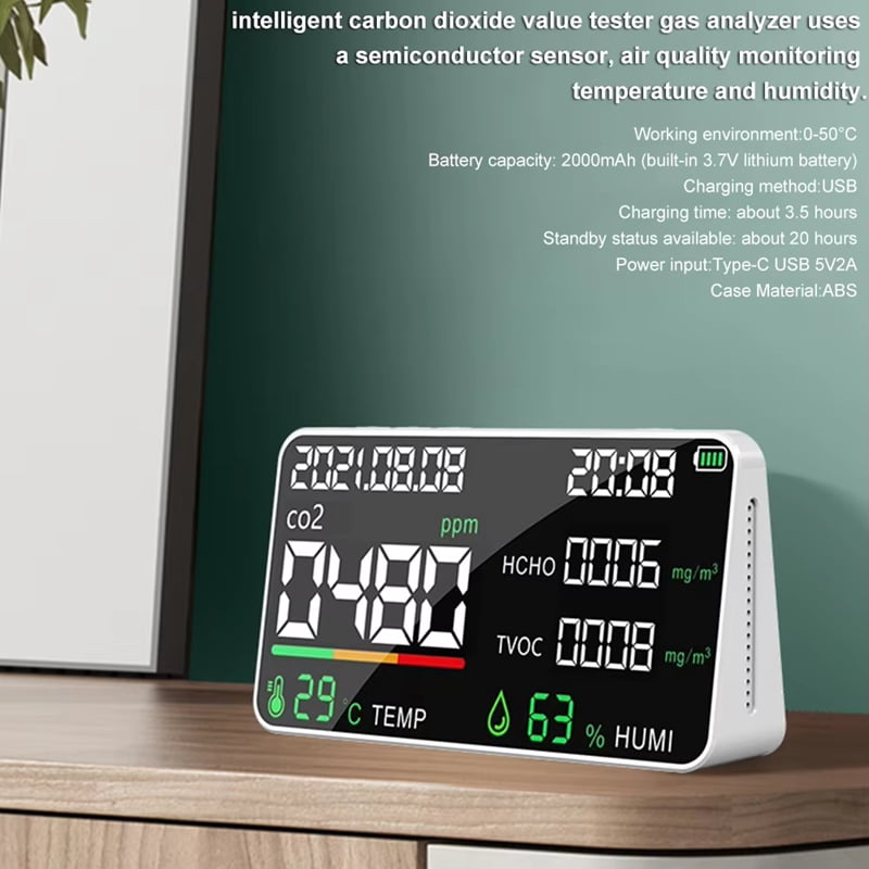 Air Quality Monitor CO2 HCHO TVOC Tester USB Rechargeable Room Temperature Humidity Meter Gas Analyzers