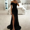 thumbnail image 2 of CENL Women Sequined V Neck Off Shoulder Split Long Dress Evening Party Maxi Dress, 2 of 9