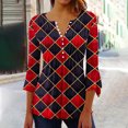 thumbnail image 2 of QQAMB Tunic Tops for Women V-Neck Button 3/4 Sleeve Plaid Printed Loose Dressy Blouse T-Shirts Red 2XL, 2 of 5