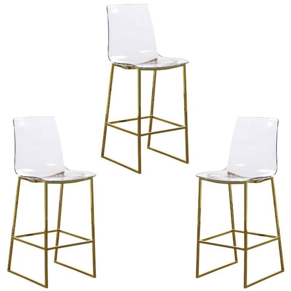 Home Square 3 Piece Polycarbonate Counter Stool Set in Gold Metal/Lucite