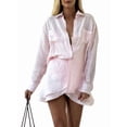 thumbnail image 3 of 2 Piece Summer Outfits Button Down Shirt Top and Skirts Casual Lounge Sets Pink One size, 3 of 10