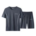 thumbnail image 3 of Men's 2 Piece Matching Short Sleeve Set Nylon Spandex Athletic Training Outfits Quick Dry Performance Joggers Gym Workout Running Casual | Zenithor,Gray L, 3 of 9