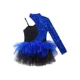 thumbnail image 6 of Haitryli Kids Girls One Shoulder Long Sleeve Sequin Ballet Dance Dress Tutu Leotard Latin Jazz Dancewear Royal Blue 16, 6 of 7