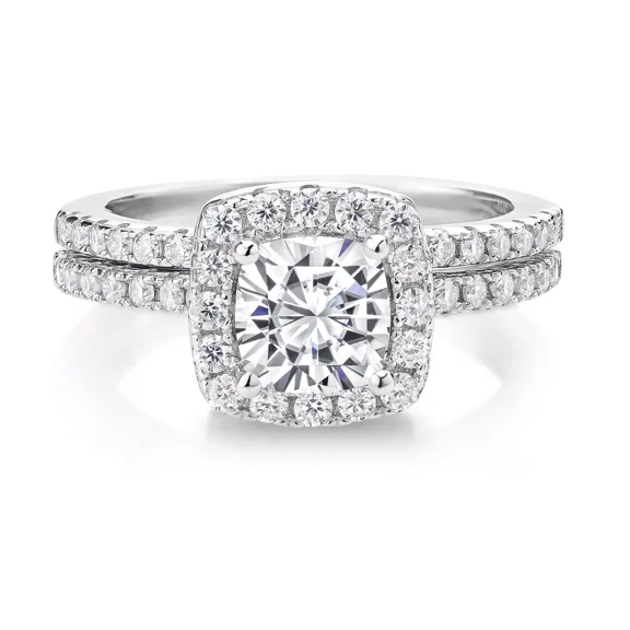 Forever Jewels 3Ct Cushion Moissanite Womens Bridal Engagement Ring Set 14K White Gold Plated