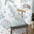 thumbnail image 6 of Blue Green Coastal Semi Sheer Window Curtains 63 Inches Long, Summer Beach Coral Shell Ocean Rod Pocket Voile Silky Chiffon Curtain Treatment Drapes for Kitchen, Living Room, 52"x63", 2 Panels, 6 of 9
