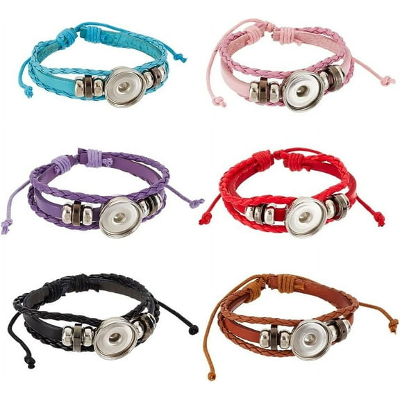 Snap Charms Bracelets Leather Snap Button Bracelet PU Leather Bangle with Clasps for Women Men 1 Box
