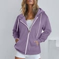 thumbnail image 2 of Fall Sweatshirts for Women 2024 Women's Casual Hooded Solid Pocket Drawstring Top Long Sleeve Spring Autumn Sweatshirt Fashion Blouse Plus Size Hoodies for Women with Zipper(Purple,XXL), 2 of 5