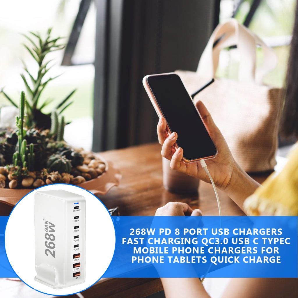 268W 8 Port USB C Chargers Fast Charging Station TypeC PD Chargers Adapters