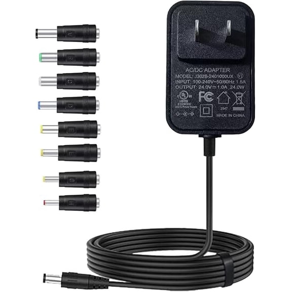 xixishop 24V Power Supply 1A 24 Volt AC Adapter 100-240v 50-60hz Switching Adapter with 5.5 x 2.1mm DC Plug and 8 Tips Power Cord for LED Strip Light DC24V Transformer 1.5m
