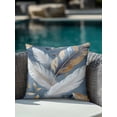 thumbnail image 4 of Waterproof Outdoor Throw Pillows with Inserts 18"x18", Gold White Feather Soft Decorative Pillowcases for Couch Bedroom, Modern Spring Blue Leaf Oil Painting Pillow Covers for Sofa Living Room, 4 of 8