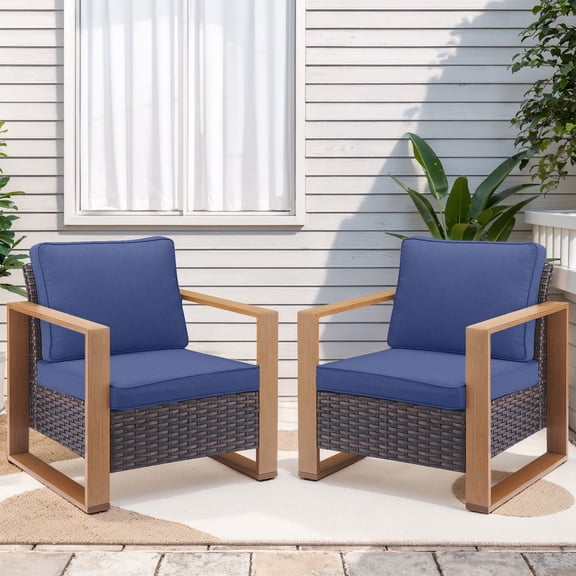 Giantfurnni Outdoor Patio Chairs Set of 2,High Back Outdoor Chair with Thick Cushions, Outdoor Patio Chair Set for Graden,Blacony,Backyard