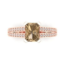 2.45 ct Emerald Cut Simulated Champagne Diamond Solitaire with Simulated Diamond Accents 18K Rose Gold Womens Engagement Ring