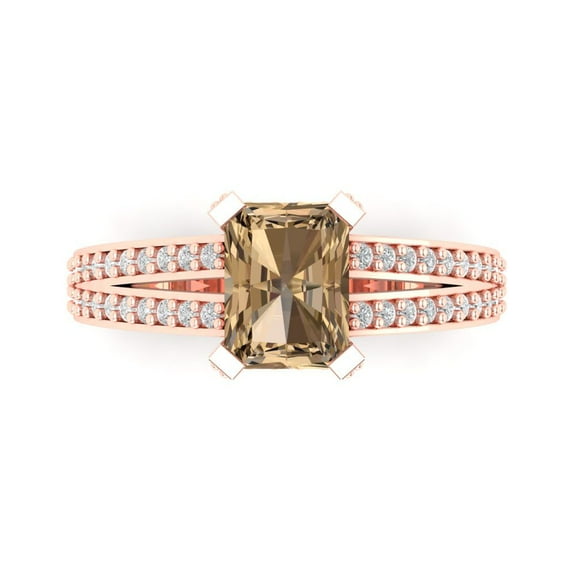Clara Pucci 14K Rose Gold 2.45ct Champagne Solitaire with Accents Ring
