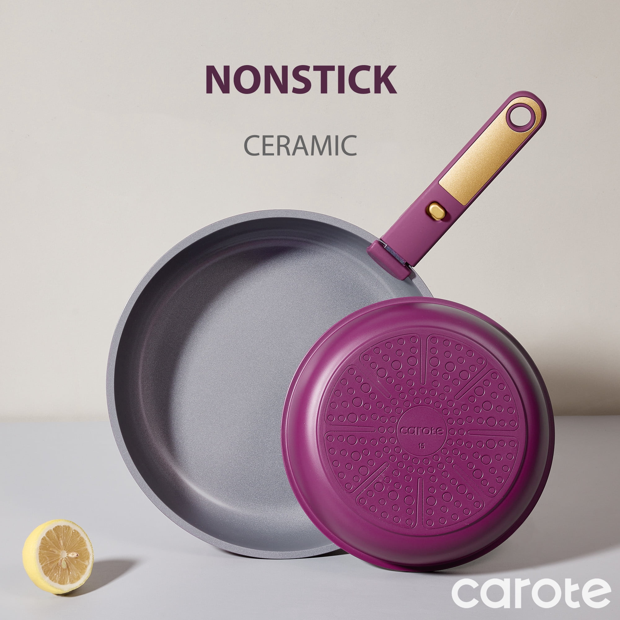 Carote 21-Piece Nonstick Pots and Pans Set, Kitchen Cookware Set with Detachable Handle, Induction Compatible, Purple