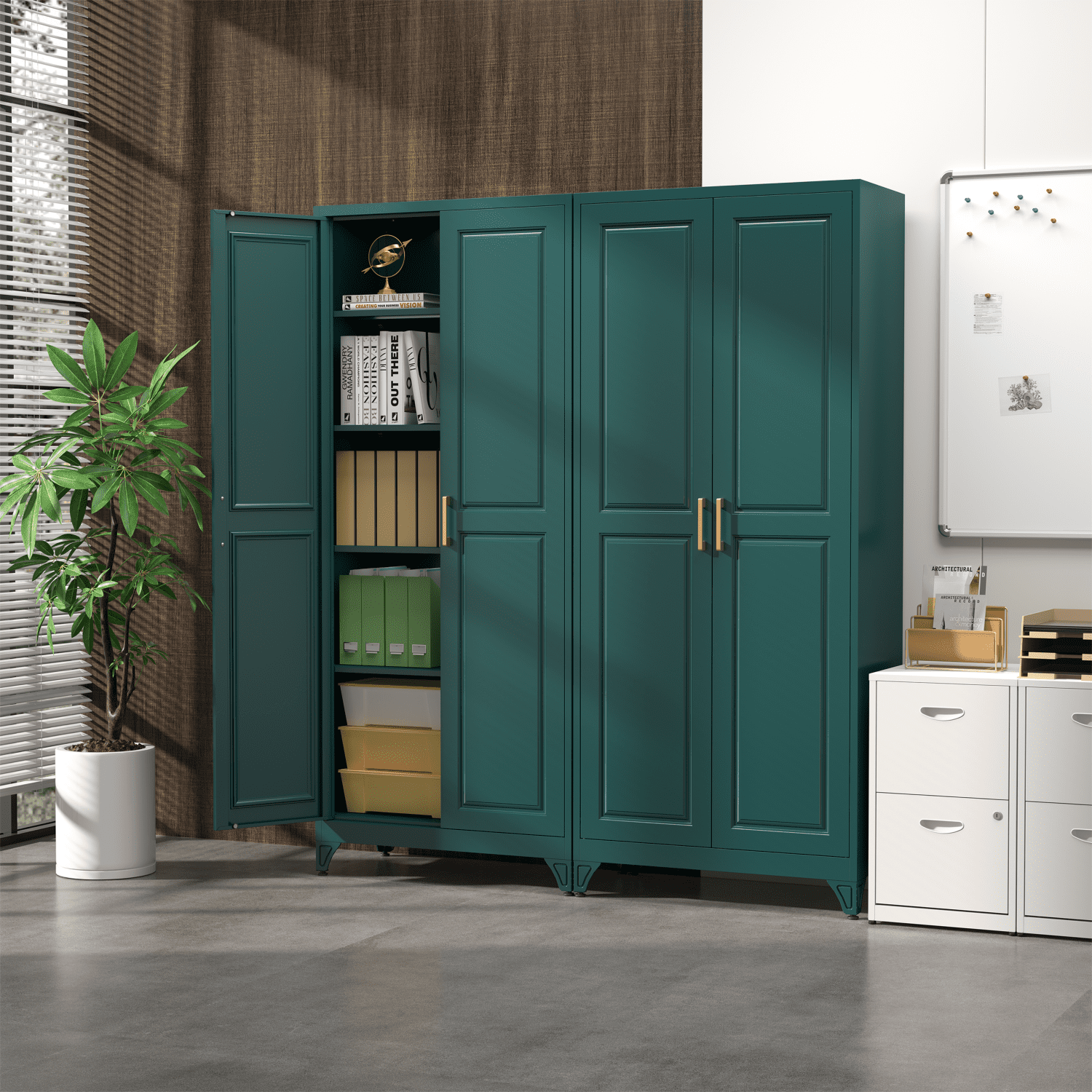 Polup 75" Height Metal Green Storage Cabinet, Modern Tall Steel Pantry Cupboard with 2 Doors and Adjustable Shelves for Kitchen Garage and Home