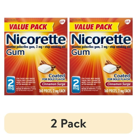 (2 pack) Nicorette Nicotine Gum, Stop Smoking Aids, 2 Mg, Cinnamon Surge, 160 Count
