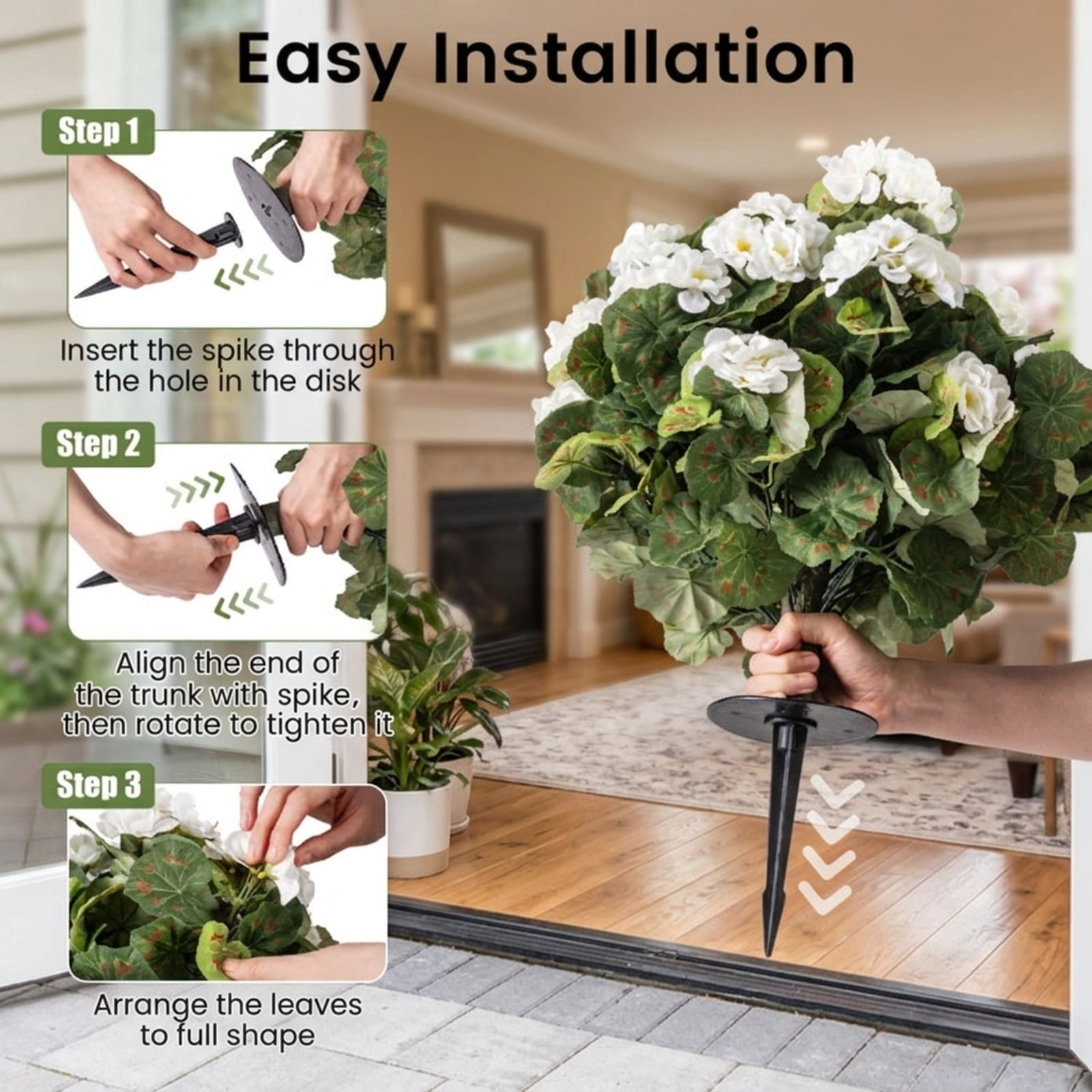Vebreda Artificial Plant Decor, Artificial Begonia Ball Trees Set of 2 13 inch Fake Evergreen Shrubs with Ground Spikes, High-quality Materials