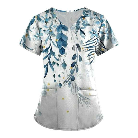 Embrace Your Fashionista Side HIMIWAY Womens Fashion Women's Printing Short Sleeve V-neck Tops Print Working Pocket Blouse Blue S
