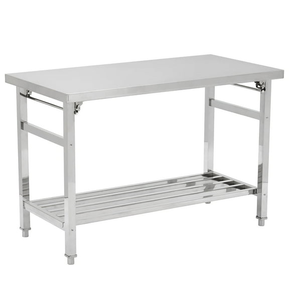 DSSTYLES Stainless Steel Folding Table for Prep & Work with Caster Wheels 47 x 24 Inches, NSF Commercial Heavy Duty Table Workstation with Undershelf for Restaurant, Home and Hotel