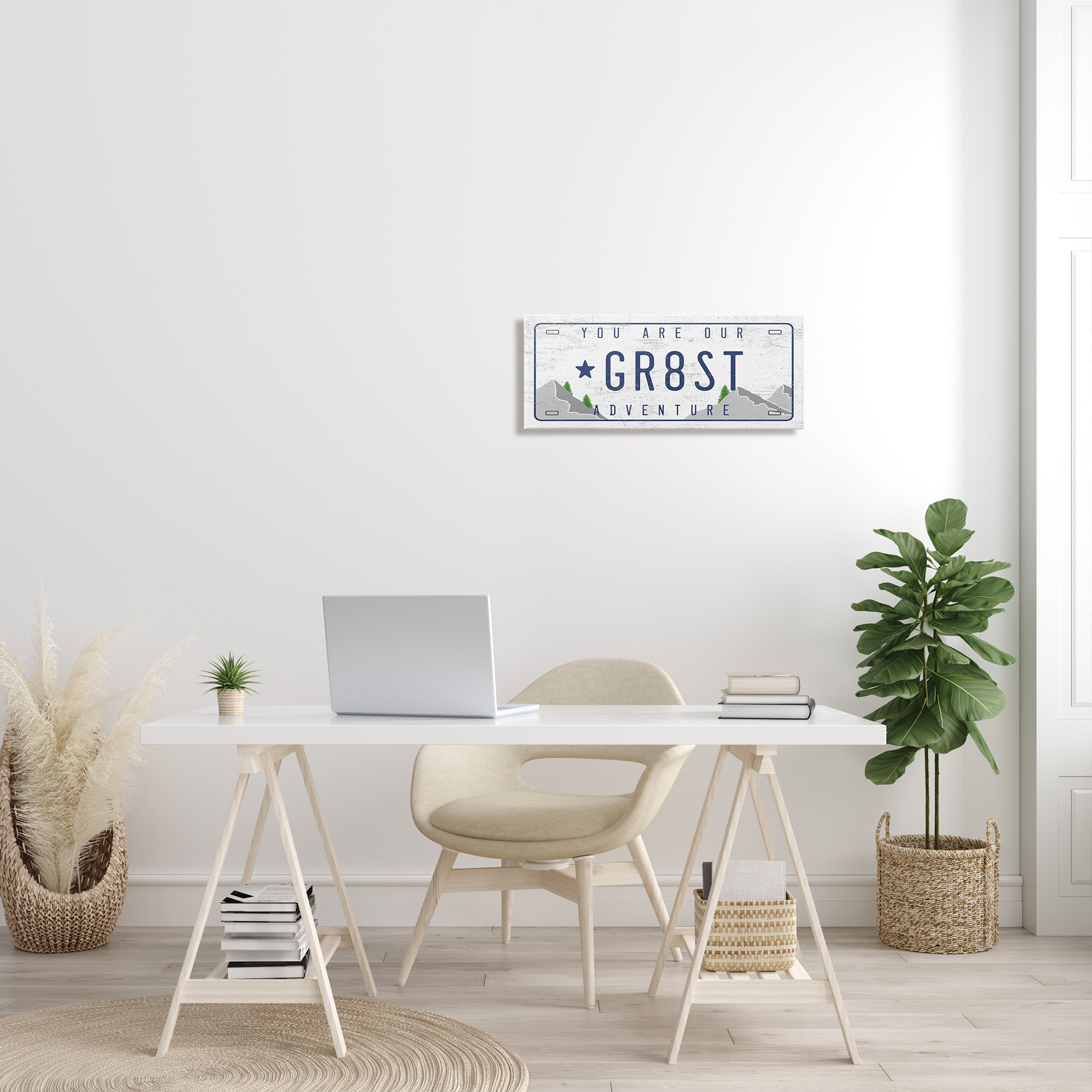 Stupell Industries Our Greatest Adventure Mountain Range License Plate Transportation Painting Gallery Wrapped Canvas Print Wall Art, 10 x 24
