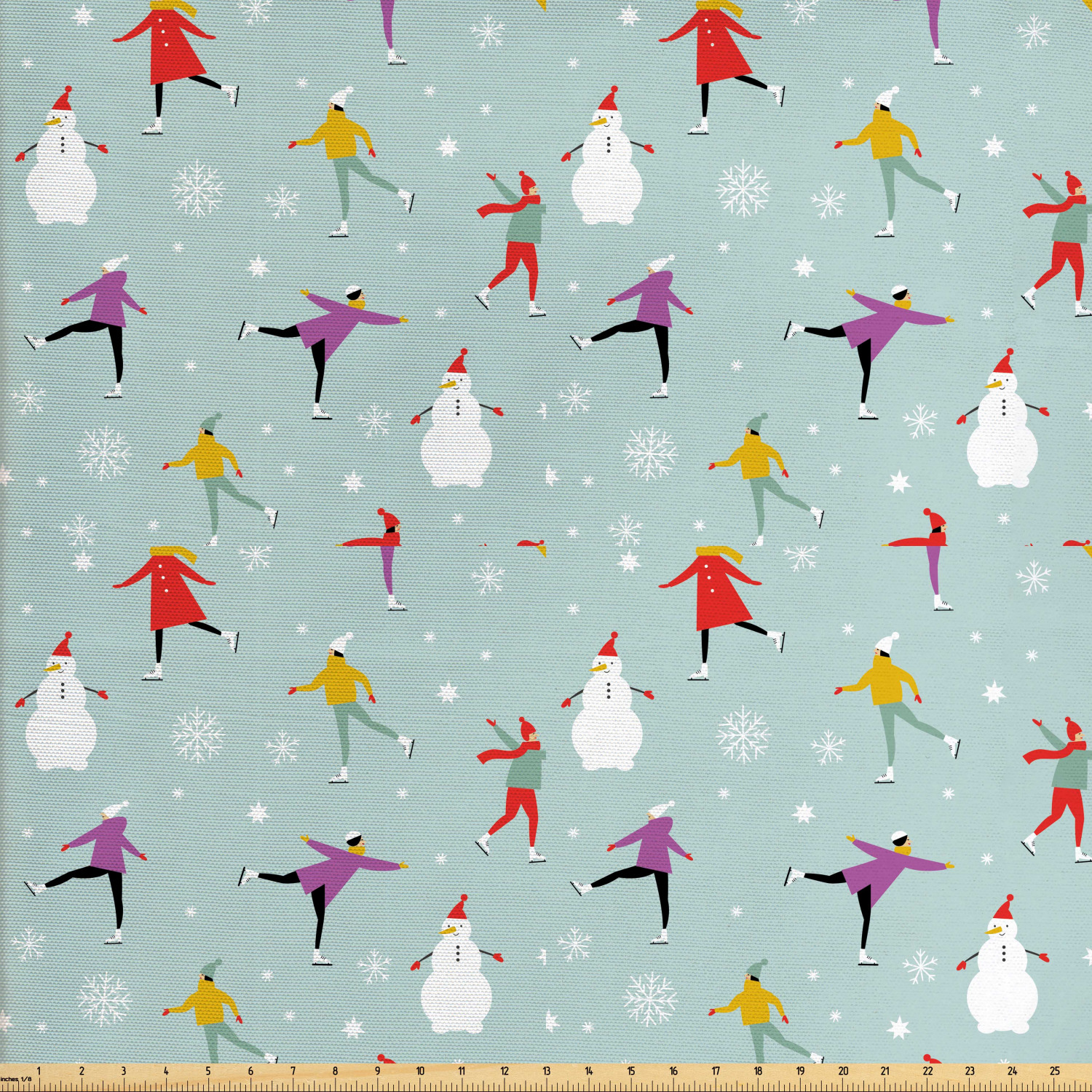 Ice Skates Fabric by The Yard, Colorful Merry Christmas Theme with
