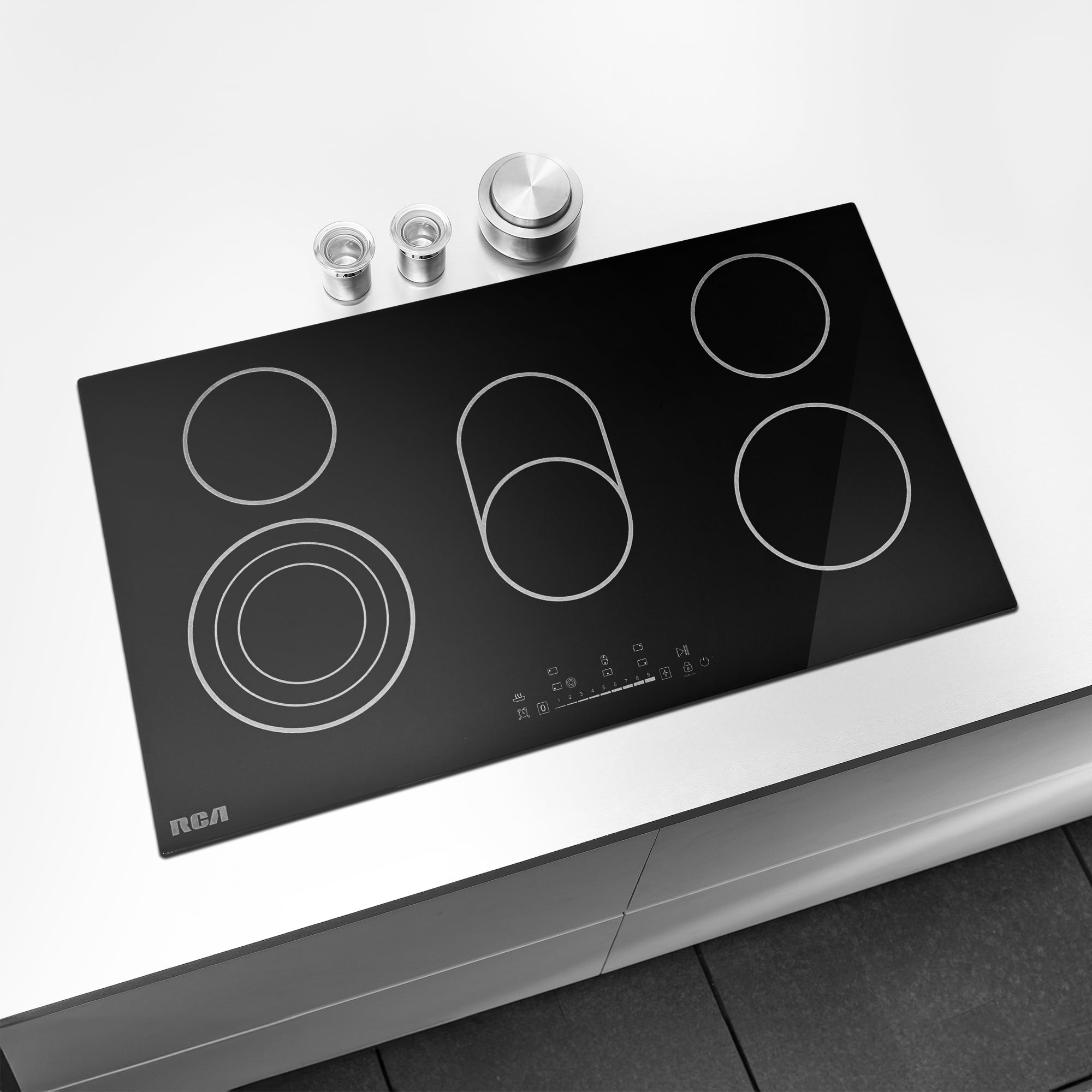 RCA 36 in. Sterling Collection Drop-In Electric Ceramic Glass Cooktop, 5 Burners, Triple Zone Element, Sync Burner, Black