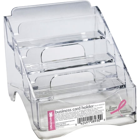 Officemate Breast Cancer Awareness Business Card Holder, 4 Tiers, Clear (08930)