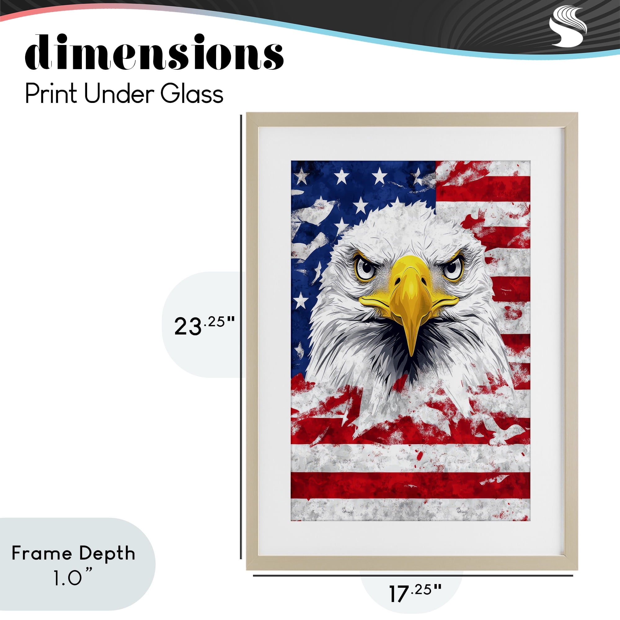 Stupell Industries Patriotic Bald Eagle Flag Birch Framed Print Under Glass, design by The Wands Want