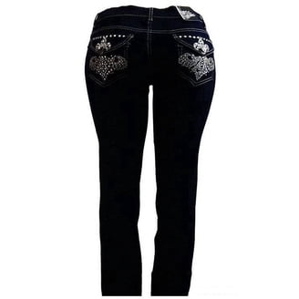Jack David Premium Denim Jeans with Rhinestone Studs, Dark Wash